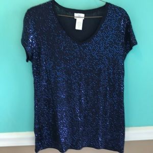 Navy blue sequin top Small